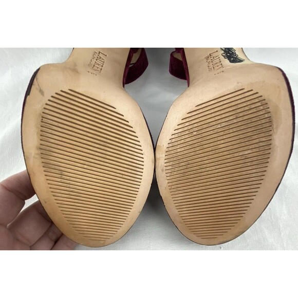 Lauren Ralph Dress Sandal Womens 6B Sylvia Velvet Purple Plum Heel Ankle Strap - Picture 13 of 13